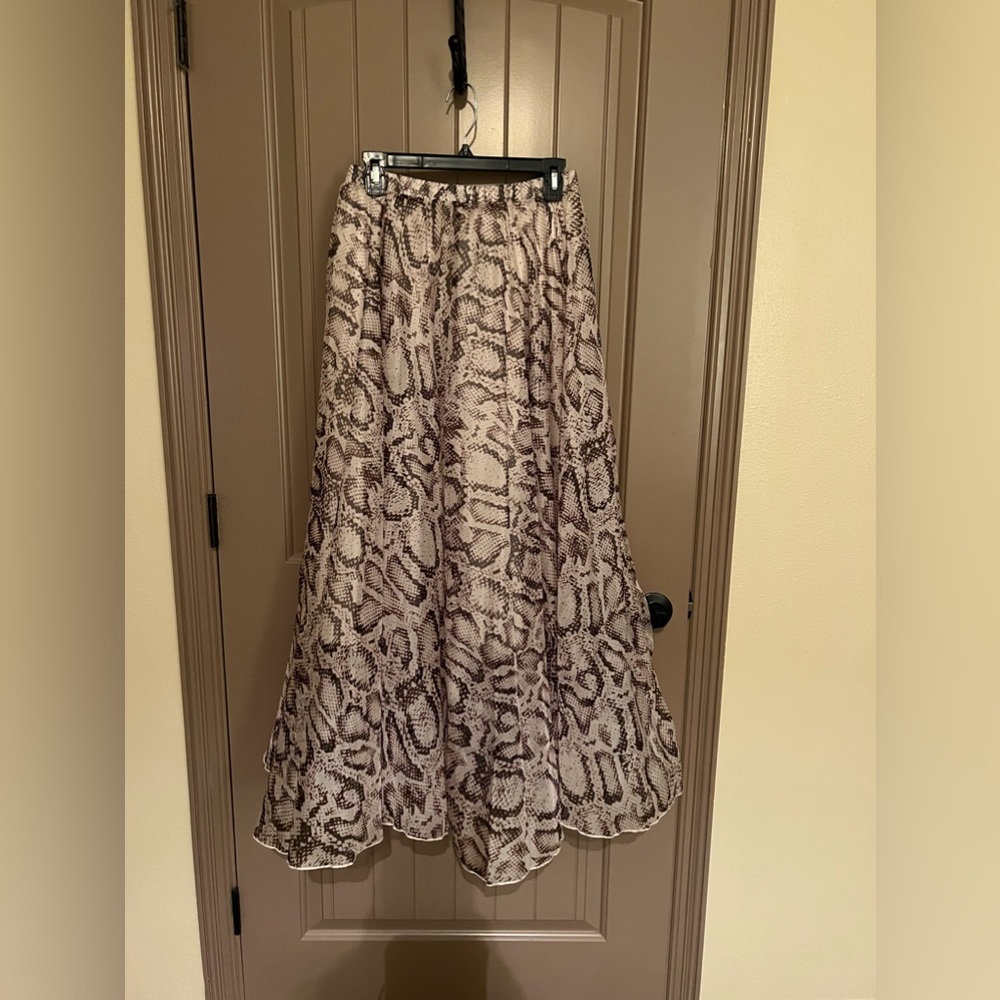 Snake Printed Asymmetric Chiffon Maxi Skirt